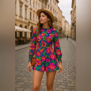 Vintage Jaysboro Paradise Floral Print Romper 60’s Gorgeous RARE beauty size S​​